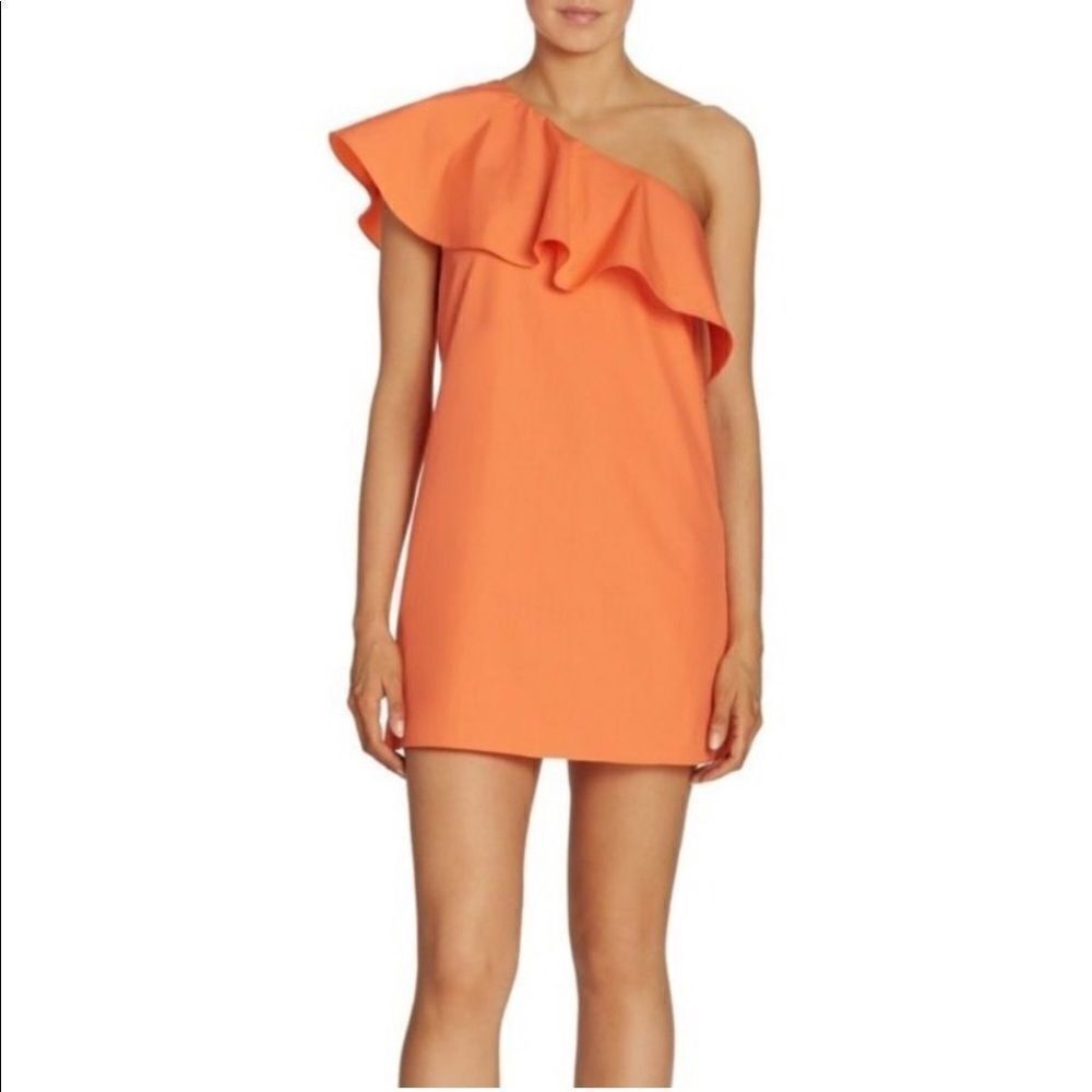 Alice + Olivia One-Shoulder Ruffle Mini Dress In Bright Orange
